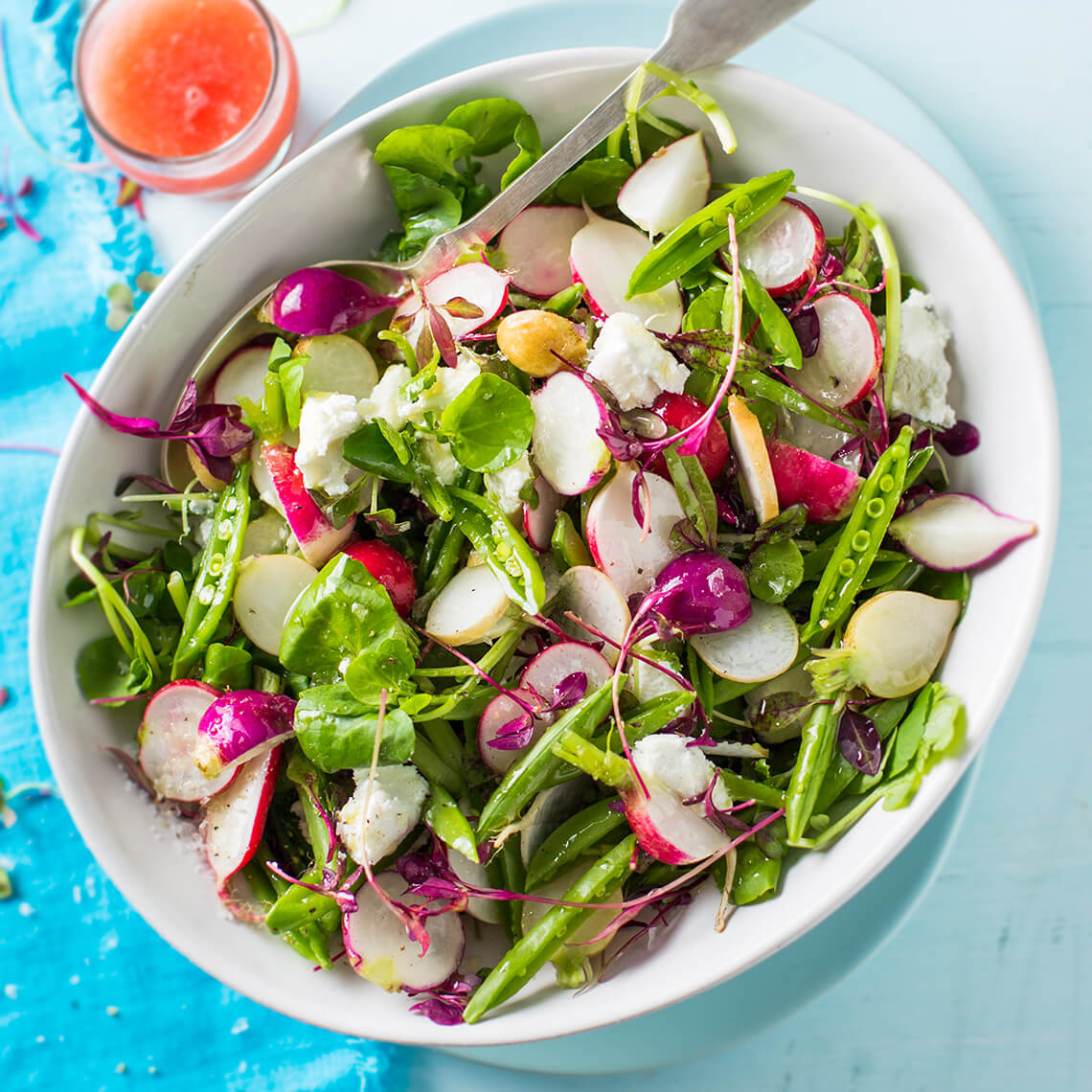 Radish, sugar snap pea and goat’s cheese salad